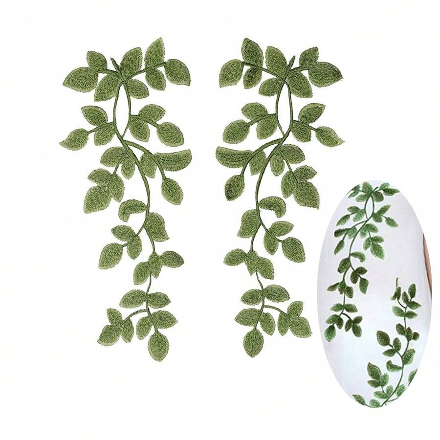 1 Cặp ruy băng satin thêu ren kiểu lá xanh, dùng để trang trí áo thun, váy, tự làm (màu xanh lá cây) - nhiều màu - Xem 1
