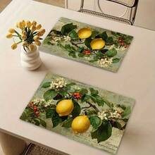 1/4 Pcs Lemon Blossom Placemat Set - Vintage Linen Rectangular Table Mats, Rustic Hand Wash Only, Ideal For Dining & Holiday Decor, Lemon Kitchen Decor - Farmhouse - View 4