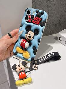 Disney Mickey Mouse Clubhouse Phone Case : 3D Fluffy Pattern Border Protector Phone Soft Phone Case With A Free Cute Mickey Bracelet Chain Lanyard, Mickey, Minnie, Goofy, Donald Duck, Daisy Duck, Pluto, For Apple 17 Promax 17 Pro 16 15 14 13 12 11 Pro Max XS Max X XR Soft Cover Summer Phone Case - 白色 - 查看 4