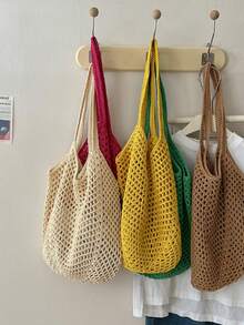 Summer Handmade Woven Tote Bag For Women, Large Capacity Casual Shoulder Bag, New Versatile Beach Vacation Commute Woven Oversized Bag - Multicolor - View 6