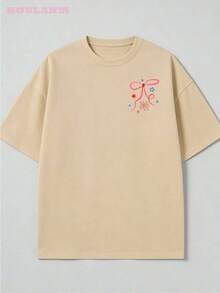 Retro T-Shirt With Cartoon Print "A Bad Day To Be A Hot Dog" For Women | Breathable Spring T-Shirts 100% Cotton, Short Sleeve And Loose Fit. - 杏色 - 查看 3