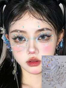 1盒「Mermaid Bubble」雙風格幻彩臉部裝飾水鑽，多尺寸極光漸層水鑽套組，適用於人魚妝容、音樂節、動漫展、攝影 - 彩色 - 查看 2