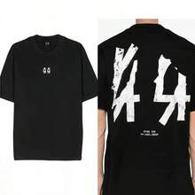 Summer Short-Sleeved Leisure T-Shirt Made From 100% Pure Cotton, Unisex Streetwear 2025 44 Label Group, Cotton, Hip-Hop Style, Short Sleeves, Crew Neck, Printed, Casual And Breathable, For Adults. - 黑色4 - 查看 8