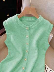 Chaleco de mujer elegante y minimalista, de estilo francés, versátil y elegante - Verde - Ver 5