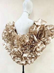 European And American Style Handmade 3D Floral Shawl/Capelet, Elegant Accessory For Evening Gown, Pink & Red,Festival,Party - Khaki - View 5