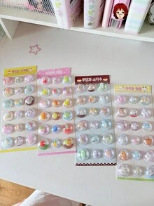 可愛膠囊形 3D 泡泡貼紙，透明環氧樹脂甜點水果動物貼紙，適用於手帳日誌裝飾，韓系迷你裝飾貼紙 - 顏色 - 查看 1
