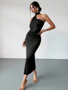 Vestido suelto con mangas acampanadas asimétricas de color marrón moca para mujer, vestido largo de moda, ropa de primavera/verano, adecuado para ir al trabajo, elegante, sexy, vacaciones, playa, estilo bohemio, Hawái, festivales de música, fiestas, atuendo de trabajo - Negro - Ver 8
