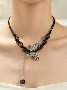 1 chiếc vòng cổ nữ kiểu Bohemian cổ điển mặt dây chuyền hình bướm nhiều lớp có thể điều chỉnh độ dài, được làm thủ công bằng hạt cườm. - màu nâu - Xem 6