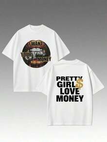 Camiseta Fly "I Want Your Money" Estilo Hip-Hop, 100% Algodón, Impresión a Doble Cara, Adecuada para Hombres y Mujeres, El Mejor Regalo para el Verano, Camiseta Casual de Manga Corta - Camisetas de Algodón Premium con Estampado Gráfico y Cuello Redondo - 365T - Blanco - Ver 2