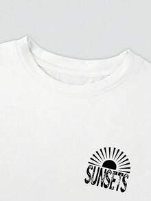 Women's Oversized White T-Shirt With "Forever Chasing Sunsets" Back Print And Yin-Yang Palm Design - Casual Short Sleeve Crew Neck Beach Style Top, Inspired By Hawaiian Shirts, Loose Surf Blouse, Y2k T-Shirt - 白色 - 查看 4