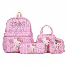 SANRIO 4件套粉紫色库洛米和美乐蒂印花背包套装，防水耐用尼龙材质，大容量多隔层设计，包含背包+保温午餐袋+铅笔盒+零钱包，拉链封口，可爱日系甜美风格，轻便透气加厚肩带，适合上学、通勤、日常出行、周末旅行、校园休闲、送给闺蜜、返校季、卡通爱好者、学生和青少年使用。 - 彩色 - 查看 14