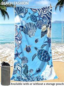 Khăn tắm biển mùa hè nhanh khô, thấm hút tốt, làm từ sợi microfiber | Kích thước tùy chọn 70*140/90*180cm | Họa tiết sinh vật biển màu nước xanh dương | Khăn tắm/bơi di động, kèm túi đựng tùy chọn, thích hợp cho bãi biển, phòng tắm, cắm trại, tập thể dục, du lịch. - trời xanh - Xem 14