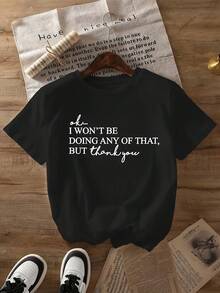 Women's Casual T-Shirt 180g Cotton Plus Size, Modern And Creative Style, Printed, Loose Fit, Suitable For All Seasons, Made Of High-Quality Thick Cotton, Short-Sleeved, Printed, Suitable For Outdoor Activities, All-Season Clothing. - Black - View 1