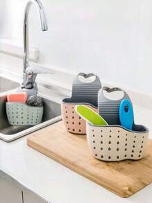 1pc Sink Hanging Basket, Sink Sponge Rack, Sink Organizer Rack, Silicone Storage Box, Multi-Functional Drainage Basket, Sink Sponge Rack For Kitchen Sink And Bathroom Faucet Hanging Basket Storage, Kitchen Supplies (Random Color And Style) - Multicolor - View 6