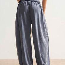 BohoFeels Plus Size Drawstring Waist Loose Pocket Wide Leg Pants - Morado - Ver 8