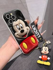 Disney Mickey Mouse Clubhouse Phone Case : 3D Fluffy Pattern Border Protector Phone Soft Phone Case With A Free Cute Mickey Bracelet Chain Lanyard, Mickey, Minnie, Goofy, Donald Duck, Daisy Duck, Pluto, For Apple 17 Promax 17 Pro 16 15 14 13 12 11 Pro Max XS Max X XR Soft Cover Summer Phone Case - 白色 - 查看 6
