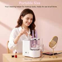 3-In-1 Electric Makeup Brush Cleaner, Automatic Makeup Brush Cleaning Machine With Brush Dryer, Portable USB Deep Cleaning Set For Various Size Makeup Brushes, Mother's Day & Girlfriend Gift - White - View 11