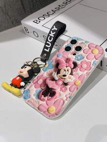 Disney Mickey Mouse Clubhouse Phone Case : 3D Fluffy Pattern Border Protector Phone Soft Phone Case With A Free Cute Mickey Bracelet Chain Lanyard, Mickey, Minnie, Goofy, Donald Duck, Daisy Duck, Pluto, For Apple 17 Promax 17 Pro 16 15 14 13 12 11 Pro Max XS Max X XR Soft Cover Summer Phone Case - White - View 7