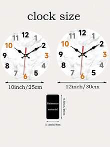 1pc Modern Silent Wall Clock, Japanese Quartz Movement, Round Wood Frame With Marble Texture, Analog Display, Ideal For Living Room, Bedroom, Office - Battery Operated (1 AA Not Included) - Multicolor - View 6