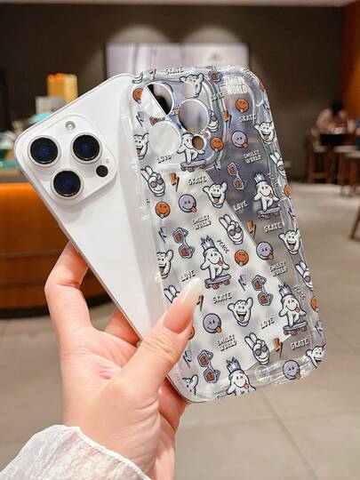 Smiley World SmileyWorld® 1pc Shock-Absorbing Full Coverage Anti-Fall Protective Camera Phone Case, TPU Material, Cute Smiley Face Letter Lightning Pattern, New Design Suitable For IPhone11/12/13/14/15/16/17 Pro Max