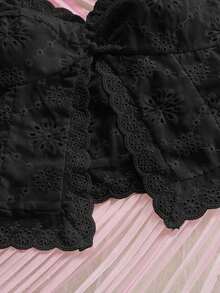 Top casual de mujer con bordado de ojales, adecuado para vacaciones, fiestas, té de la tarde, playa, citas, verano - Negro - Ver 6