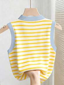 Camiseta de tirantes casual y versátil con cuello polo a rayas para mujer - Multicolor 4 - Ver 2
