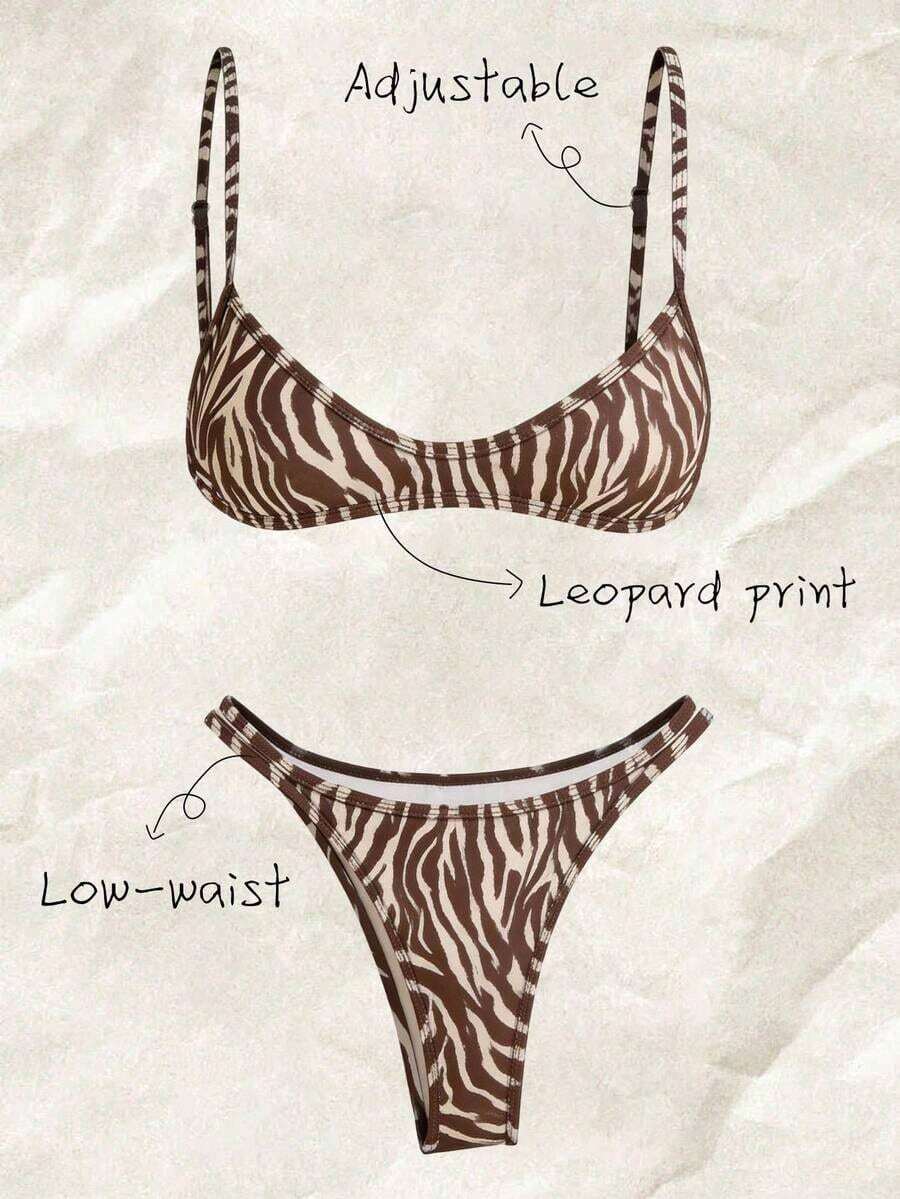 Conjunto de bikini con tirantes de espagueti de tela jacquard para mujer, primavera/verano - Multicolor 4 - Ver 1