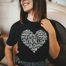 Printed T-Shirts. Single Garment, Not A 3-Piece Set. 1 Piece/Set Of Long-Sleeved T-Shirts Suitable For Streetwear. Oversized Round Neck Top For Daily Outings, Camping, Concerts, Hip-Hop, Rock, And Rap Events. Straight Cut, Round Neck, Women's T-Shirt. Be Real Heart Animal Print - 黑色 - 查看 2