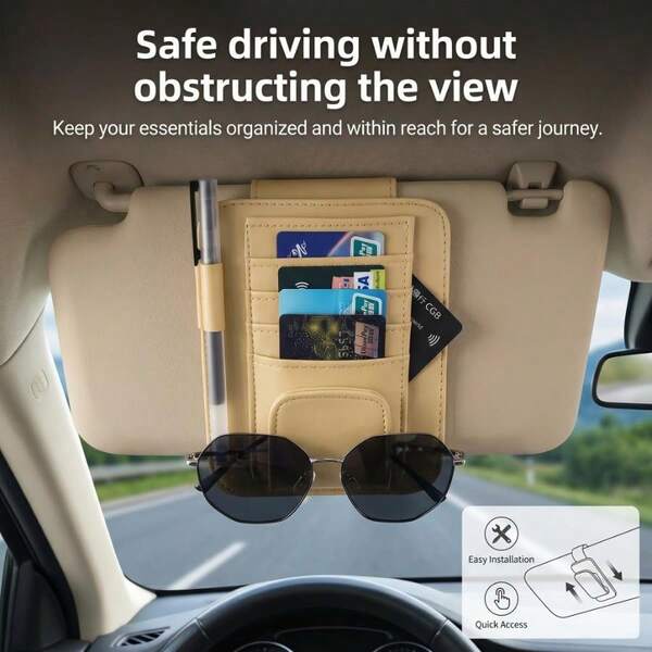 2026 New Car Sun Visor Card Holder, PU Leather Material, Ultra-Thin Multi-Slot Design, Sturdy Clip-On, Universal Car Interior Storage Clip
