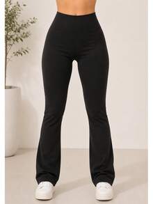 Women's Flare Ballerina Pants Plush Flannel High Waist Thermal Lined Plush - 黑色 - 查看 7
