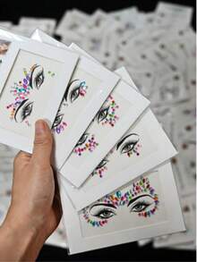 6 colores de gemas faciales autoadhesivas, cristales de acrílico para joyas faciales, coloridos cristales de frente para ojos para maquillaje de mascarada, rave y festival - Multicolor - Ver 4