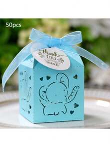 25pcs/50pcs Per Pack Elephant Candy Gift Small Square Box, Birthday Party Chocolate Packaging Box 5*5*8cm, Includes Ribbon And Thank You Tag, Suitable For Christening, Holiday Gifts Packaging And Decoration - Multicolor - View 23