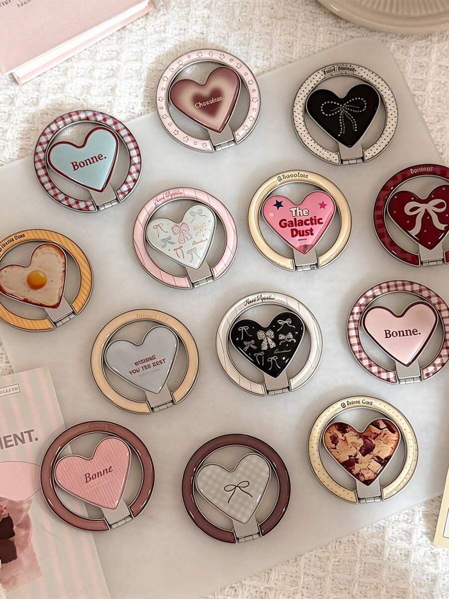 Multi-Color Korean Style Heart-Shaped Magnetic Phone Stand, Jewelry Sliding Phone Holder, Slouchy Stand, Smartphone Stand, Smartphone Pendant, Portable Desktop Anti-Slip Design Small Item, Phone Stand, Phone Accessories, Compatible With IPhone 16 Phone Case, 17 Phone Case, Protective Cover Smartphone Stand, Phone Shoulder Bag Strap, Phone Charm, Summer Cool Wind Generator, Lightweight Phone Grip Stand For Phone Case - Multicolor - View 1