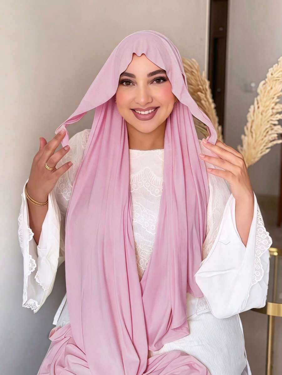 1条女士速戴头巾，100%纯棉系带围巾，经典纯色披肩式围巾，柔软舒适的丝滑莫代尔面料，适合日常佩戴、搭配长袍以及节日场合。
