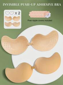 2pcs Invisible Lift Bra, Women Backless Strapless Bra, Seamless Self-Adhesive Breast Petals Pasties, Suitable For Wedding Dress, Skin Color & Black - Multicolor - View 18