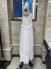 Women See Through Flowy Long Dress Sleeveless Ruffle Sheer Mesh Maxi Beach Dress Vocation Bikini Coverups - White - View 7