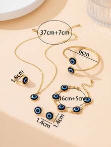 Bộ trang sức mùa hè mới về, thời trang và độc đáo gồm mặt dây chuyền đá mắt quỷ, 1 vòng tay, 1 nhẫn, 1 vòng tay, 1 đôi bông tai, bộ trang sức đi biển dành cho nữ. - Nhiều màu - Xem 6