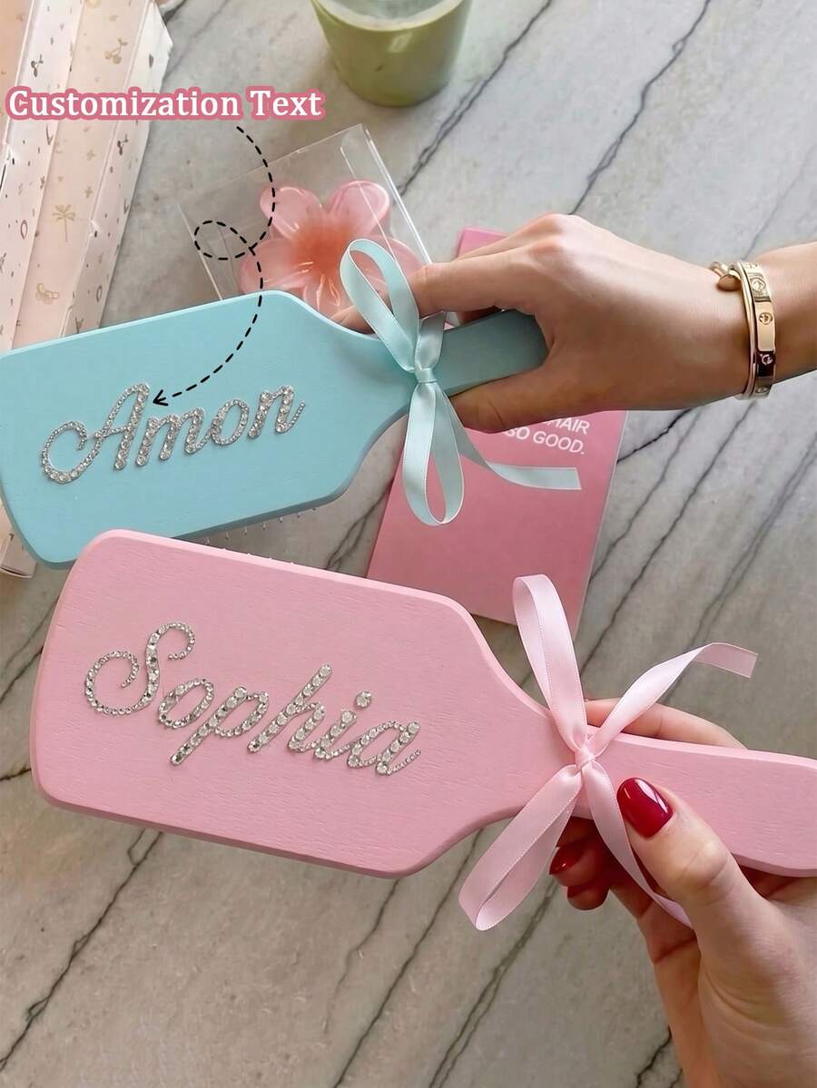 1pc Personalized Rhinestone Butterfly Decor Hair Comb, Customized Name Elegant Hair Accessory, Unique Bridesmaid Gift, Gift For Her/Mom - Multicolor - View 1