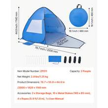 Beach Tent Sun Shelter For 2 Person, UPF 50+ Protection, Portable Sun Shade Canopy With Carrying Bag & Sand Pockets, Lightweight And Easy Setup Beach Umbrella For Camping Fishing Outdoor Picnic - for 2 Person, Sand Pockets - 查看 7