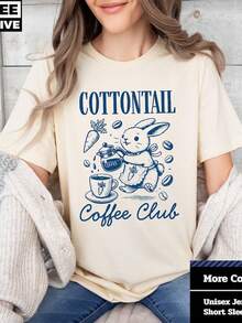 Cottontail Coffee Club T1S1Hirt, Cute Bunny T1S1Hirt, Spring A1parel, Easter Gift, Coffee Lover S1Hirt, UniS1ex Graphic T1S1Hirt - Blanco - Ver 2