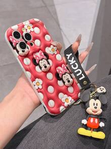 Disney Mickey Mouse Clubhouse Phone Case : 3D Fluffy Pattern Border Protector Phone Soft Phone Case With A Free Cute Mickey Bracelet Chain Lanyard, Mickey, Minnie, Goofy, Donald Duck, Daisy Duck, Pluto, For Apple 17 Promax 17 Pro 16 15 14 13 12 11 Pro Max XS Max X XR Soft Cover Summer Phone Case - trắng - Xem 6