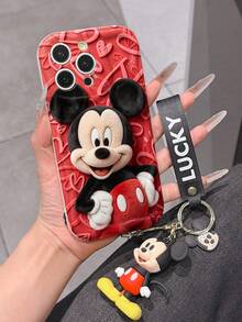 Disney Mickey Mouse Clubhouse Phone Case : 3D Fluffy Pattern Border Protector Phone Soft Phone Case With A Free Cute Mickey Bracelet Chain Lanyard, Mickey, Minnie, Goofy, Donald Duck, Daisy Duck, Pluto, For Apple 17 Promax 17 Pro 16 15 14 13 12 11 Pro Max XS Max X XR Soft Cover Summer Phone Case - trắng - Xem 5