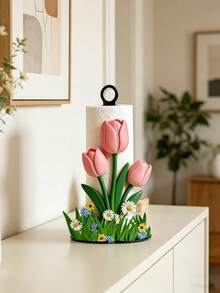 1PC 2D Acrylic Tulip Kitchen Towel Rack, Elegant Tulip Shape Desktop Tissue Dispenser Storage Holder, Cute Holiday Gift, Towel And Fabric Not Included - Multicolor - View 3