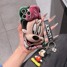 Disney Mickey Mouse Clubhouse Phone Case : 3D Fluffy Pattern Border Protector Phone Soft Phone Case With A Free Cute Mickey Bracelet Chain Lanyard, Mickey, Minnie, Goofy, Donald Duck, Daisy Duck, Pluto, For Apple 17 Promax 17 Pro 16 15 14 13 12 11 Pro Max XS Max X XR Soft Cover Summer Phone Case - 白色 - 查看 1