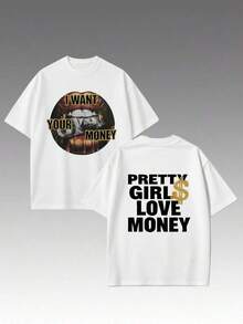 Camisetas Premium Casuales Unisex Lindas, Camiseta Estilo Hip-Hop "I Want Your Money", 100% Algodón, Impresión a Doble Cara, Adecuada para Hombres y Mujeres, El Mejor Regalo para el Verano, Camiseta de Manga Corta Casual - Camisetas Premium de Algodón con Estampado Gráfico y Cuello Redondo - Camiseta Unisex de Corte Holgado, Cómoda, Estilo Vintage Urbano. - Blanco - Ver 2