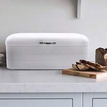 Caja de pan grande para cocina, contenedor de metal con tapa, 16.3 x 9 x 6.7 pulgadas, color blanco - Blanco - Ver 5