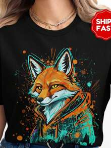 Zorro urbano T1S1Hirt, Sweahir, Long eeves, Youth T1EEs, Modern Animal Design, Colorful Graphic A1parel, Streetwear StY1Le, Artistic Fox. - Negro - Ver 2
