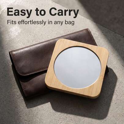 Espejo compacto de madera - Portátil, ocupa poco espacio en tu bolso, reflejo claro, esencial para viajar. Accesorio de viaje imprescindible. Artículos de 1 dólar, esenciales de viaje para mujeres, viaje, espejo, espejo compacto, regalos para damas de honor, barato, regalos para mujeres, decoración de habitaciones, regalos para madres