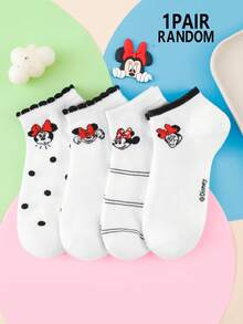 Disney 1/4/8 双装迪士尼女士短袜 - 米妮趣味卡通可爱时尚条纹波点蕾丝边 - 弹性好，适合日常穿着 - 彩色 - 查看 10