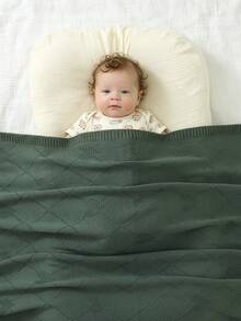 Rhombus Heart Knitted Baby Blanket, 100% Cotton All Season, Newborn Swaddle Stroller Cover Quilt, Infant Nursery Supplies - Dark Green - View 1